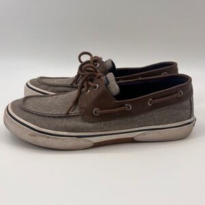 Sperry‎ Mens STS21489 Brown Canvas Leather Boat Shoes Size 10